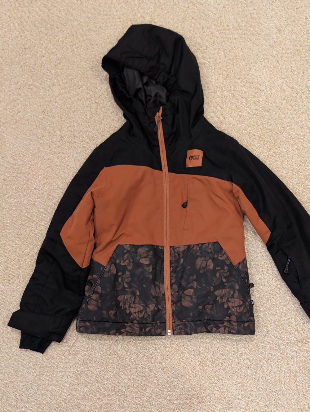 Kids Picture Ski Jacket, Black and Rust, Size 6Y
